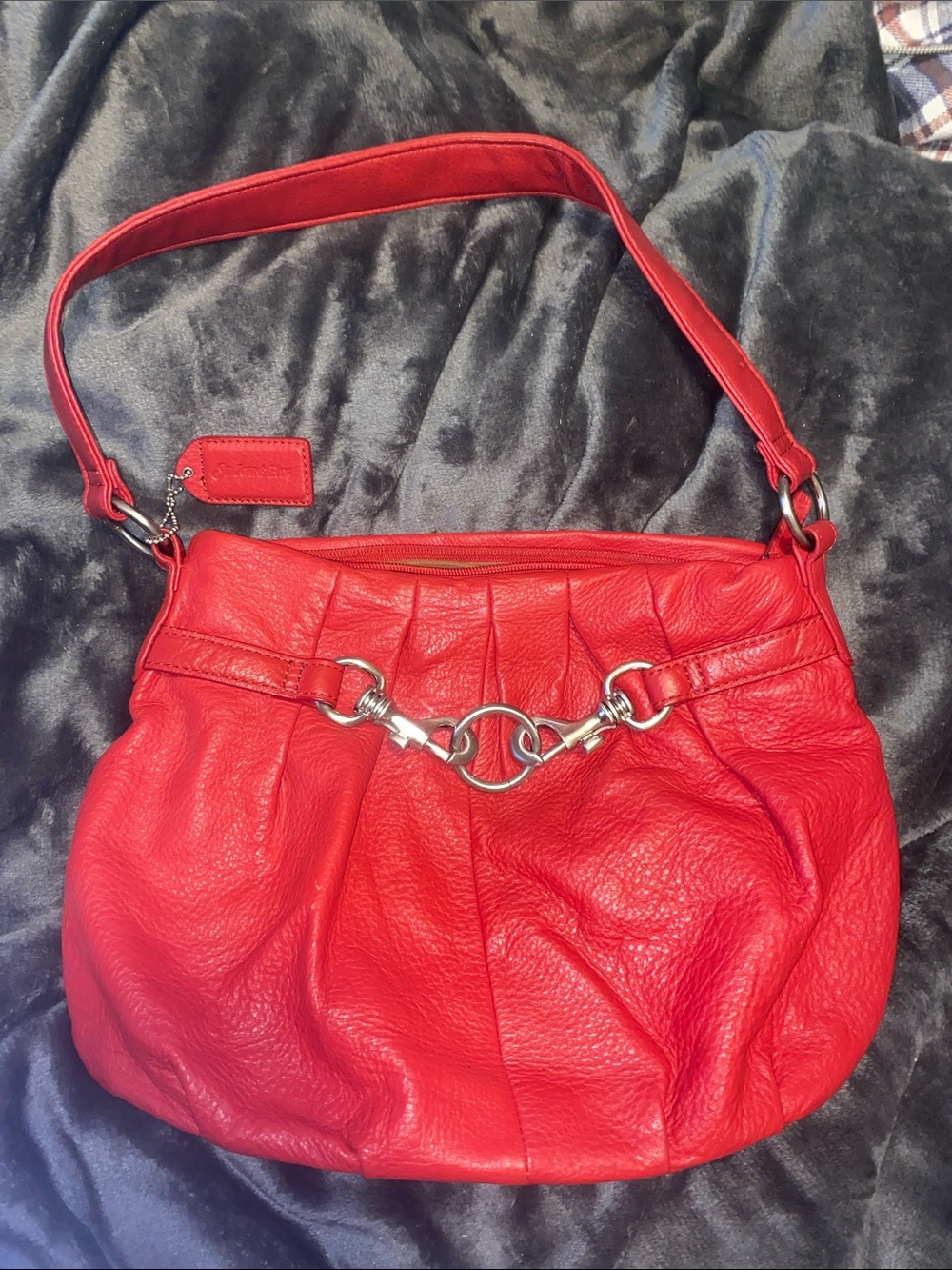 St. John's Bay Red Leather Shoulder Bag with Silver-Tone Horsebit